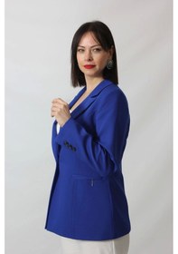 Resim Moda Berray 1904 Saks Mavi Fermuarlı Cep Aksesuarlı Kadın Büyük Beden Blazer Ceket Saks Mavi 