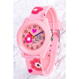 Resim Saattino Pembe Renk Kız Çocuk Saati Analog Kalpli Kadranlı Kol Saati Cüzdan Hediyeli ST-304400 