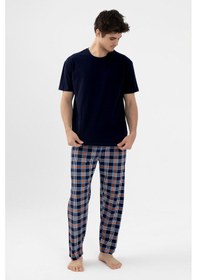 Resim Koza İç Giyim Erkek Kısa Kollu Ekose Desenli Pamuklu Pijama Takımı Ko6303pj-5 Lacivert 