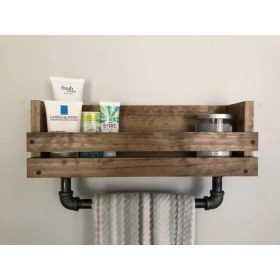 Resim Woodensa Ahşap Banyo Rafı Banyo Düzenleyici Modern Raf 