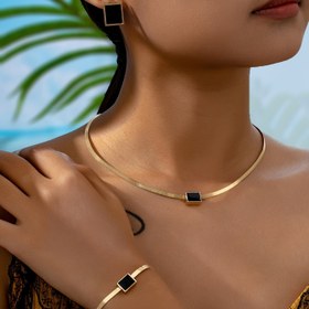 Resim One Drop Kolye ve One Drop Bilezik Çifti ile Küpe Seti, Avrupa Vintage Şık Kadınlar için Kolye Bilezik Küpe Seti 