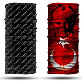 Resim Dair Atatürk Desenli 2'li Set Boyunluk Bandana Outdoor Balaklava Yüz Maskesi Kafa Bandı 