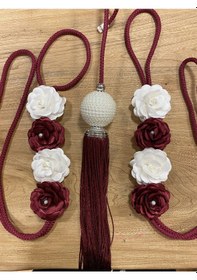 Resim Sahara Home Perde Aksesuarı Çiçek Yan Broçölü Takım İnci Sarkıt 8 Adet Gül 1 Top 