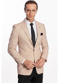 Resim Wessi Kendinden Desenli Slim Fit Açık Sarı Erkek Ceket Açık Sarı 