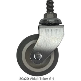 Resim Adilon Ofis Koltuk Dolap Etajer 360 Derece Döner 50 x 20 Vidalı Teker Gri 50 mm (10 Adet) 