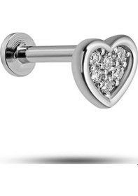 Resim 925 Ayar Gümüş Rodyumlu Minimal Çerçeveli Zirkon Taşlı Kalp Tragus Piercing Küpe Gümüş 