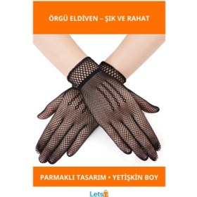 Resim Letsii Siyah Renk Likralı File Eldiven Parmaklı Örgü Yetişkin Eliktir Çok Renkli 