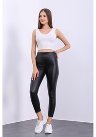 Resim Pucka Fashion Içi Kadife Yüksek Bel Toparlayıcı Deri Taytsiyahs Siyah 