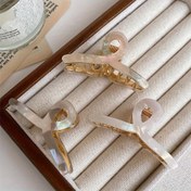 Resim Şık Mermer Desenli Saç Pençesi - Küçük, Kaymaz Asetat Köpekbalığı Klipsi Şık Topuzlar & Günlük Kıyafetler İçin 