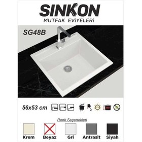 Resim Sinkon Beyaz Granit Eviye 56 x 53 - Sg48B - Sinkon 