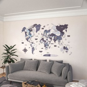 Resim Renkli Baskılı 3D Ahşap Dünya Haritası (Nimbus) - 180x112 cm / İngilizce 