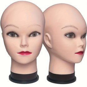 Resim Gerçekçi Unisex Maneken Başı - Kırmızı Dudaklar ve Kaşlarla, Yüksek Kaliteli Peruk Sergileme, Kuaför Pratiği, Gözlük ve Makyaj Eğitim Başlığı Siyah Plastik Tabanlı Güzellik Okulları & Salonları İçin 