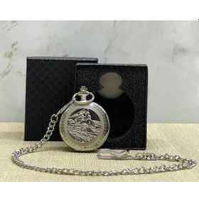 Resim Periboia Özel Kutulu Tren Temalı Gümüş Köstekli Saat 