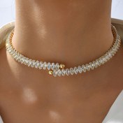 Resim Luxury zirconia Copper Necklace 18K Gold Plated Banquet Decor Fine Jewelry For Women 