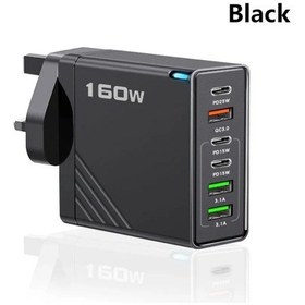 Resim 160w Çok Bağlantı Noktalı Usb Şarj Aleti Hızlı Şarj Tipi C Telefon Şarj Uk Black 1 Adeat 