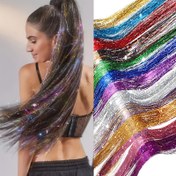 Resim 121.92 cm Parıltılı Saç Tinsel Uzatmaları - Kadınlar ve Erkekler için Gökkuşağı Renkli Simli Tel, Partiler, Festival ve Özel Günler için Canlı Düz Saç Parçaları, Parti Saç Aksesuarları | İridisent Saç Parçaları | Mylar Saç Uzatmaları 