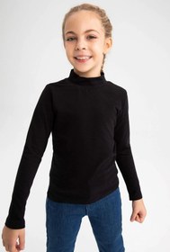 Resim Lushen Likralı Yarım Balıkçı Yaka Uzun Kol Unisex Çocuk Siyah Body 