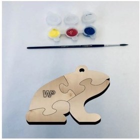 Resim Masif Ahşap Puzzle Çocuklar İçin Boyanabilir Kurbağa Boya Setli 