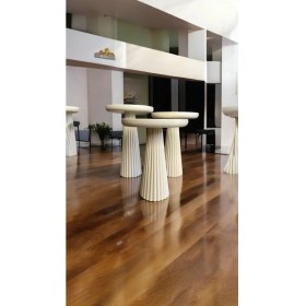 Resim Wood Wooden Ahşap Krem Renk 3lü Set Mantar Yan Sehpa Fiskos Çiçeklik Decorative 