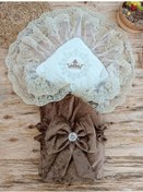 Resim Yenidoğan Saray Kadife Taç Nakışlı İnci Fiyonklu Çift Dantel Duvak Trilüks Kundak Bebek Battaniyesi Kahverengi Renkli Çok Renkli 