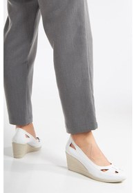 Resim Dilimler Ayakkabı Dolgu Taban Ortopedik Beyaz Kadın Dolgu Topuklu Ayakkabı-2771-beyaz Beyaz 