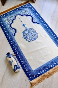Resim Mihrap Desenli İpek Dokulu Keseli Seccade S1029 Lacivert Renk Lacivert 