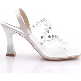 Resim Dgn 108 Kadın Arkadan Bağlamali Topuklu Abiye Ayakkabi Gümüş Saten 