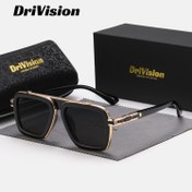 Resim DriviSion Vintage Kare Çerçeve UV400 Polikarbonik Lensler Açık Hava Parti Gözlükleri, Tam Çerçeveli Metal ve Asetat, Profesyonel Günlük Eğlence Gözlükleri Kılıfıyla 