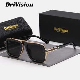 Resim DriviSion Vintage Kare Çerçeve UV400 Polikarbonik Lensler Açık Hava Parti Gözlükleri, Tam Çerçeveli Metal ve Asetat, Profesyonel Günlük Eğlence Gözlükleri Kılıfıyla 