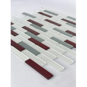 Resim Orient Mutfak,banyo, zemin Için Beyaz Bordo Simli 15x73 Kristal Mozaik ( 1 Koli = 11 File = 1 m2 Fiyatıdır ) 