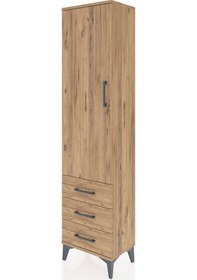 Resim Arges Dolap Tek Raflı 3 Çekmeceli Tek Askılı 44x30x182 Çam-çam Çam 