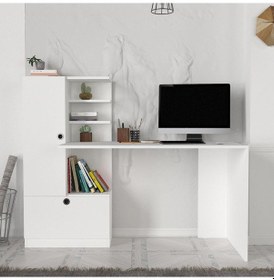 Resim Dekorister Domingos Kitaplıklı Çalışma Masası Beyaz 