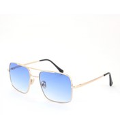 Resim Mobgift Gold Metal Çerçeveli Mavi Degrade Camlı Kare Unisex Güneş 
