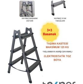 Resim Çift Taraflı Dayanıklı 3+3 Metal Basamaklı Merdiven 