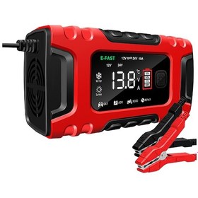 Resim Xindoker 12v/24v 10a Akıllı Akü Şarj Cihazı - Tam Otomatik 7 Aşamalı, Plombik/lityum Pil Uyumlu, Büyük Ekranlı, Rus Standartı Kırmızı 