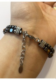 Resim Erkek Zincir Ve Kahverengi Boncuk Detay Çelik Bileklik Antrasit 