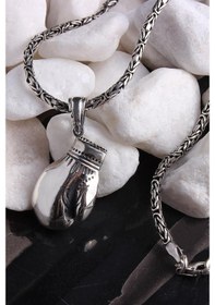 Resim Omar Silver Erkek Kral Zincirli Boks Eldiveni Model Gümüş Kolye 