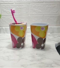 Resim Sıa 2 Li Banyo Seti.Kırmızı Papatya Melamin Model Kırmızı 