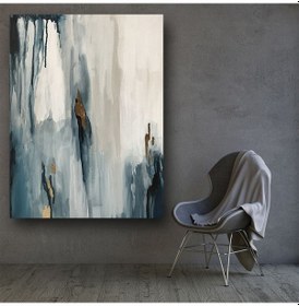 Resim Soyut Kanvas Tablo Beyaz Ve Petrol 