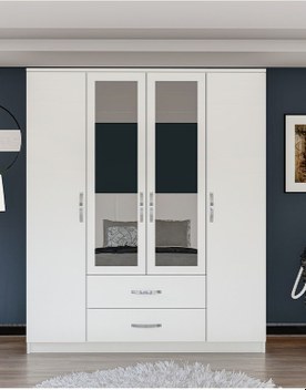 Afilli Lucia Aynalı 3 Kapaklı 2 Çekemeceli Tamamı Mdflam Gardrop