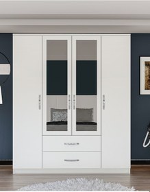 Resim Metalia Gm0035 Esil 4 Kapılı 2 Çekmeceli Aynalı Gardrop Dolap Beyaz 