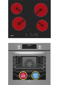Resim Simfer 9 Fonksiyon QS Gri Dijital Power Turbo Elektrikli 2'li Ankastre Set (Fırın + Elektirikli Ocak) 