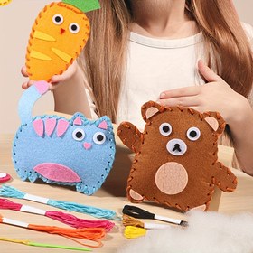 Resim Başlangıç Dikiş Seti - 2 adet keçe malzemeden yapılmış el yapımı hayvan kolye çantası, kolay ve eğlenceli el işi projeleri ile Noel hediyeleri için mükemmel 