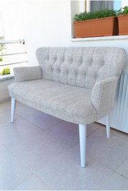 Resim Azra Aksesuar Ikili Balkon Koltugu - Kanepe - Keten Kumaş - Bekleme Koltugu-çay Seti Koltugu - Krem 