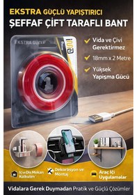 Resim Vhb Akrilik Silikon Bant 18mm X 2 Metre Şeffaf Çift Taraflı Güçlü Yapıştırıcı Bant Diğer 