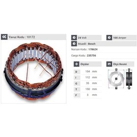 Resim 24v Alternatör Statör Bosch Tipi 100 A 6 Uçlu-tırnaklı alçak S N11.2692 