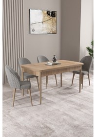 Resim Milas Meşe Desen 80x132 Mdf Açılabilir Yemek Masası Takımı 4 Adet Sandalye Gri 