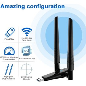 Resim Platoon Pl-9340 Ac1200 867mbps 5ghz + 300mbps 2.4 Ghz Çift Anten Wireless Usb Adaptör 