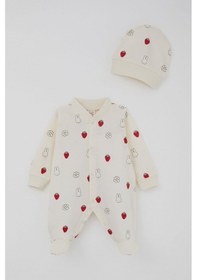 Resim Breeze Kız Bebek Patikli Tulum Sevimli Tavşancık & Çilek Desenli 0-6 Ay, Ekru Ekru 
