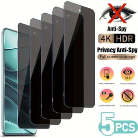 Resim 5 Adet Gizlilik Cam Koruyucu - Redmi Note 14, 13 Pro, 4G, 5G, 12 Pro Plus, 11, 11S, 10, 10S Pro, Xiaomi Mi 14T, 13T, 11T, 11 Lite 5G NE Uyumlu, 9H Sertlik, Ultra HD Tempered Glass Ekran Koruyucu, Anti-Spy 